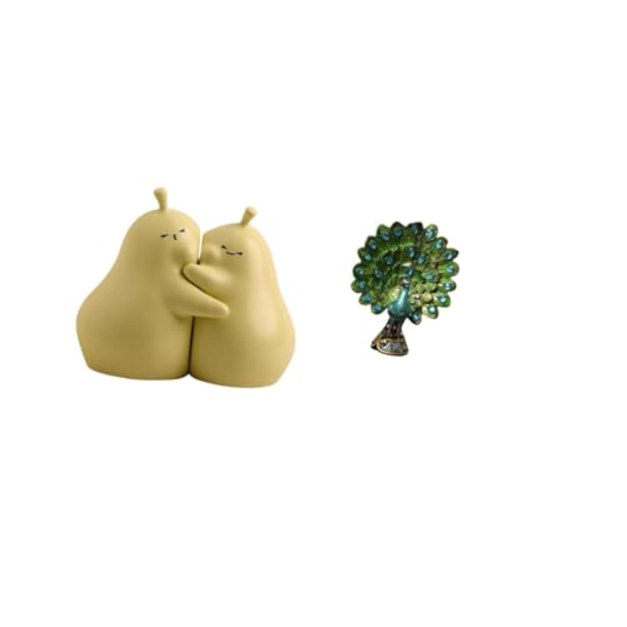 Hugging Pear Ceramic Bookend and Peacock Statue for Home Decor